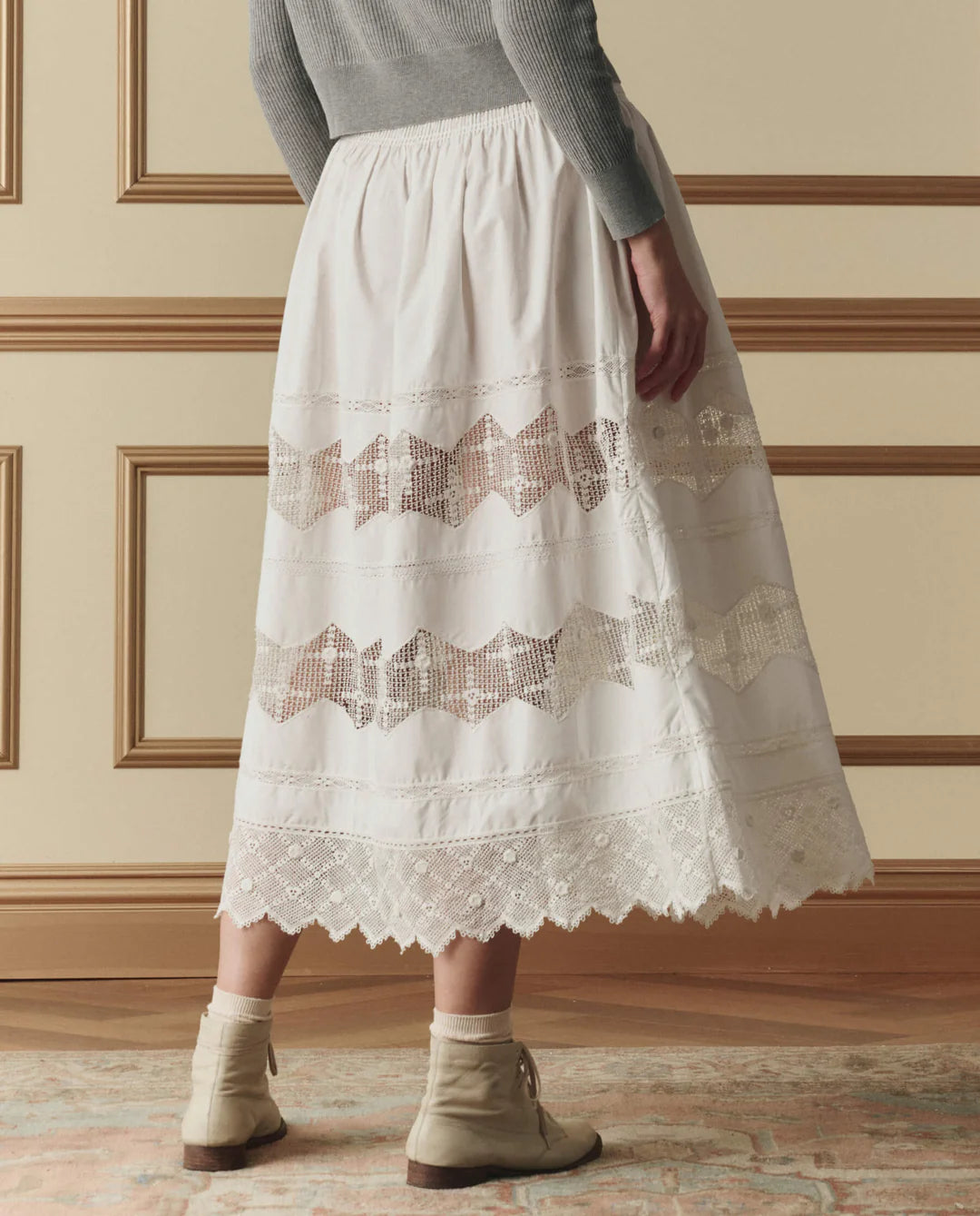 The Rosette Crochet Canary Skirt in Cream