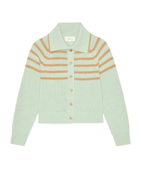 The Scholar Cardigan w/ Crochet Stripes in Seafoam