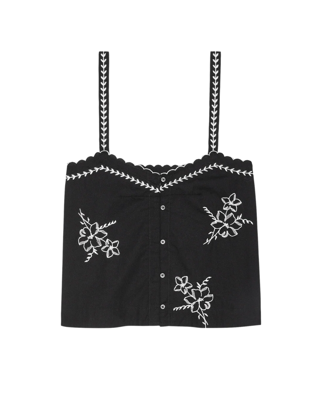 The Weekend Tank w/ Hanky Embroidery in Black