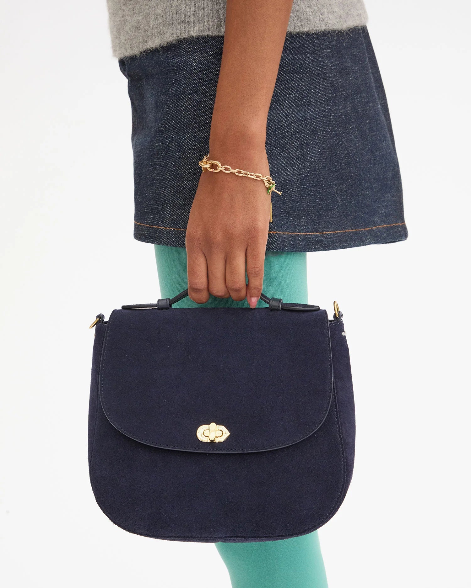 Turnlock Louis w/ Top Handle in Navy Suede