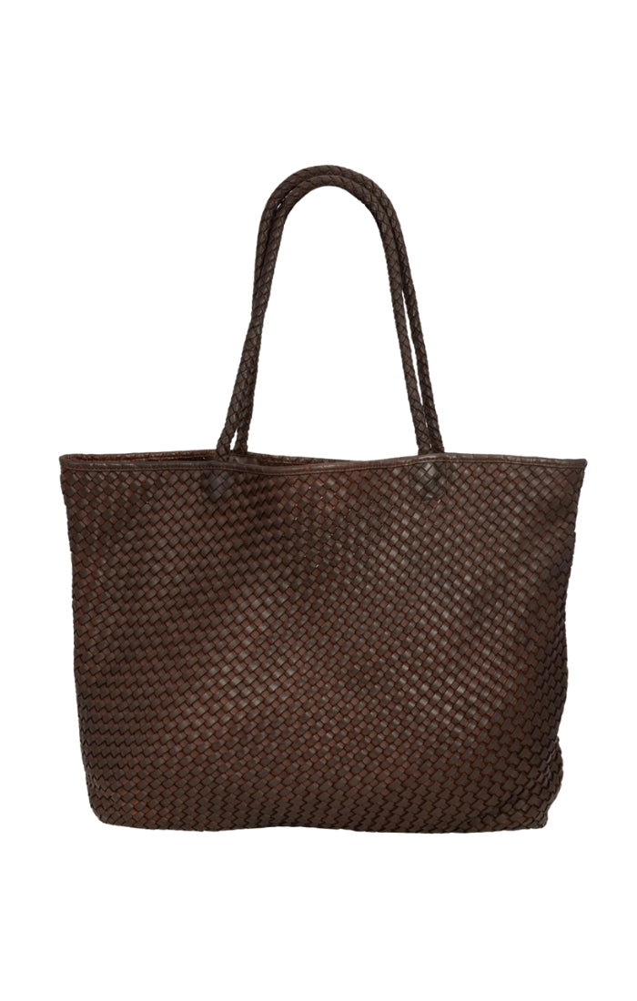 Taylor Woven Leather Tote Bag in Brown