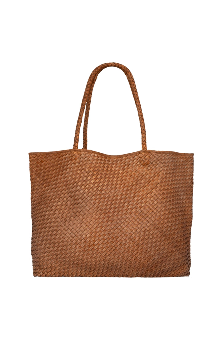Taylor Woven Leather Tote Bag in Camel