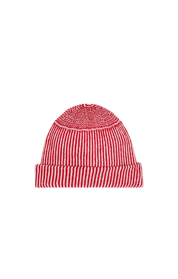 The Striped Beanie in Red