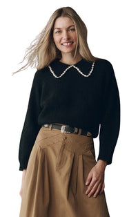 The Crochet Collar Pullover in Black