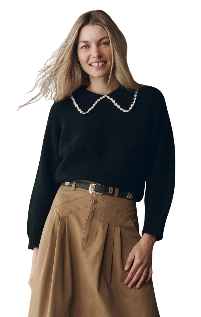 The Crochet Collar Pullover in Black