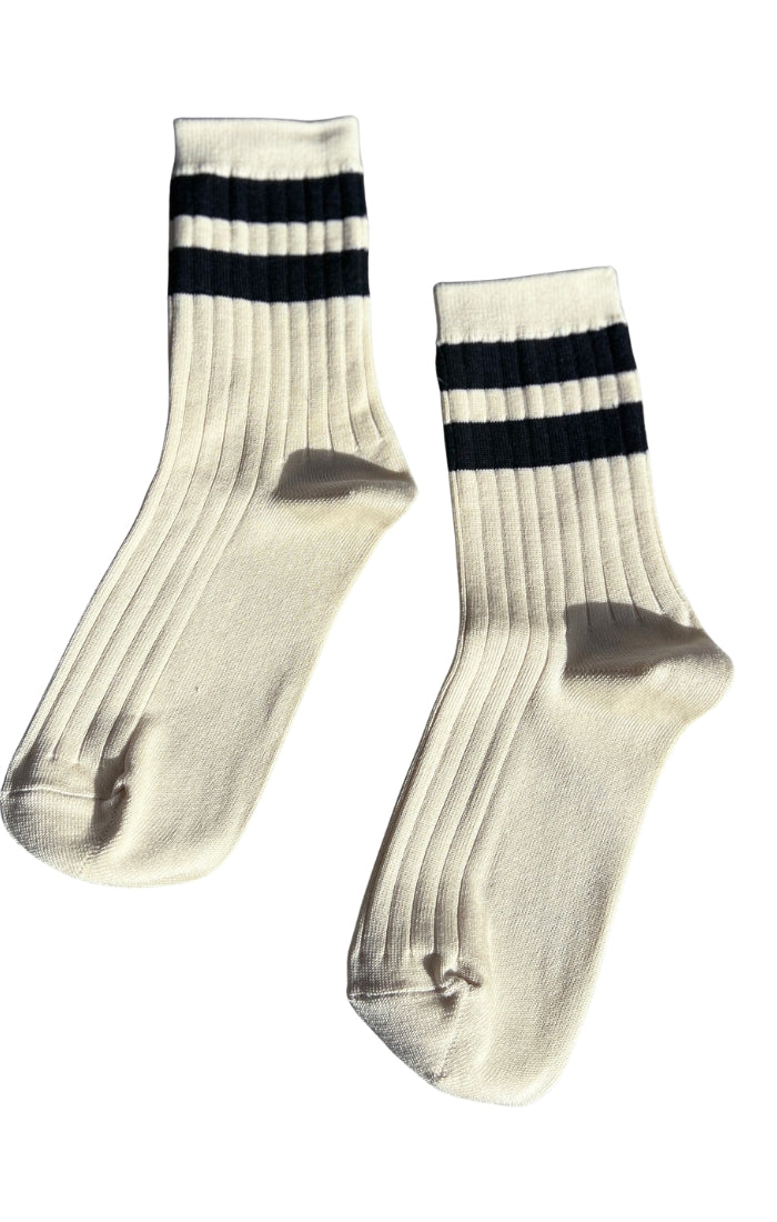 Her Varsity Socks in Cream Black