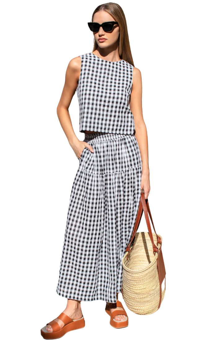 Single Tier Skirt in Black + White Check