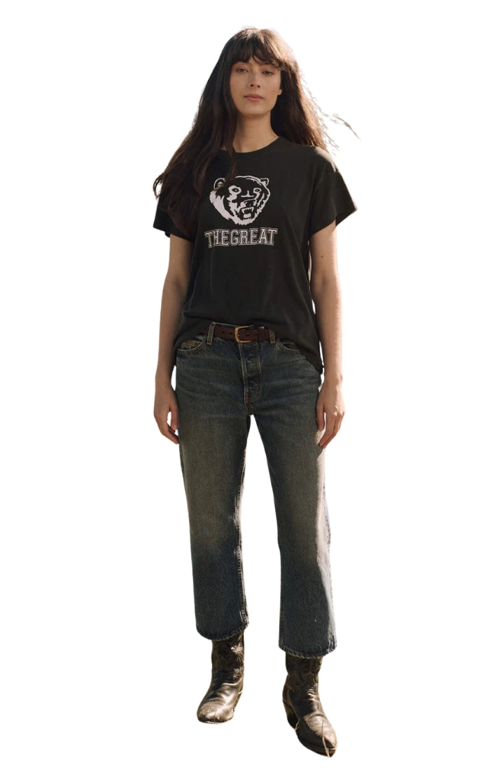 The Boxy Crew in Washed Black w/ Bear Graphic