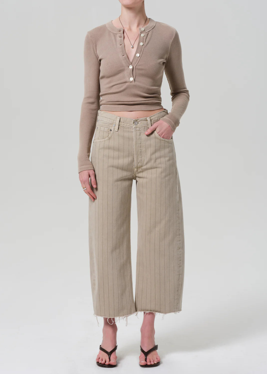 Ayla Raw Hem Crop in Natural Stripe
