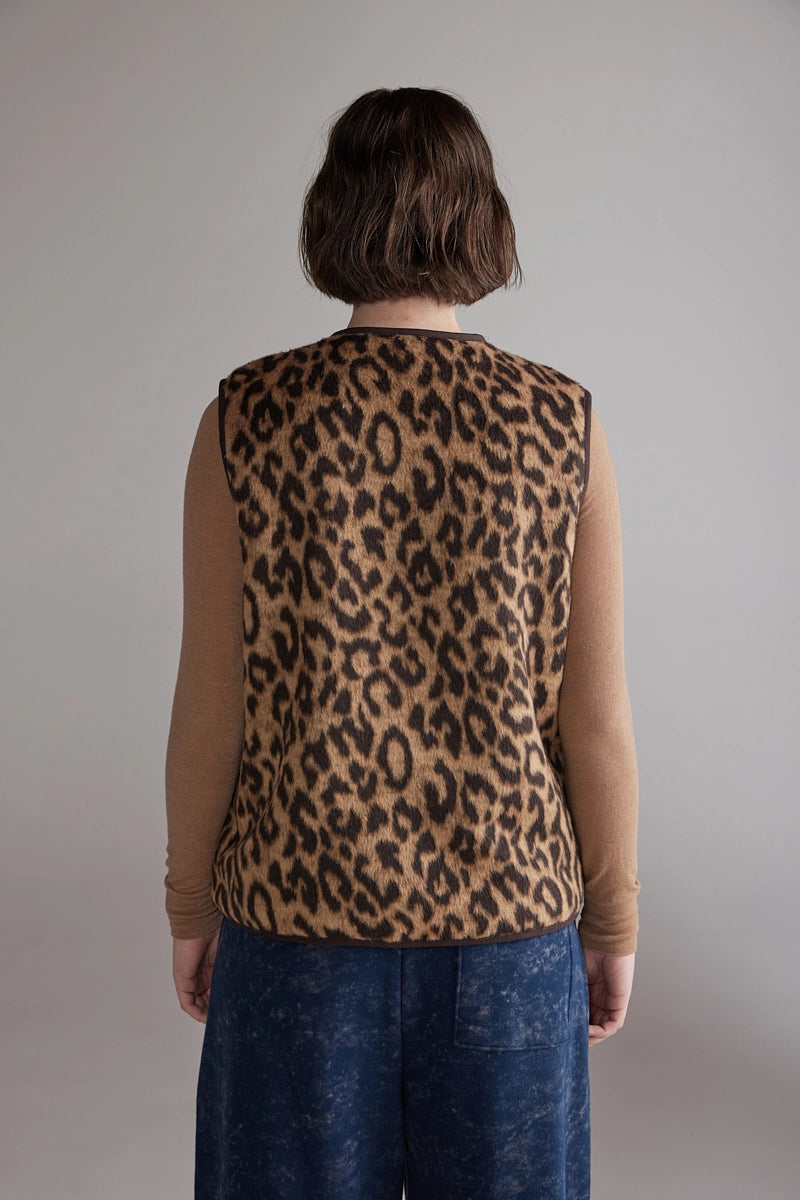 Wool Blend Reversible Vest in Brown