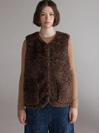 Wool Blend Reversible Vest in Brown