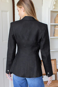 Sculptural Pocket Blazer in Black Linen