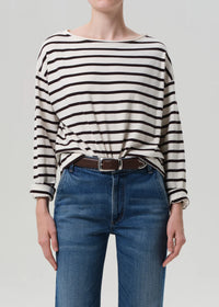 Boat Neck Long Sleeve in Chocolate Stripe