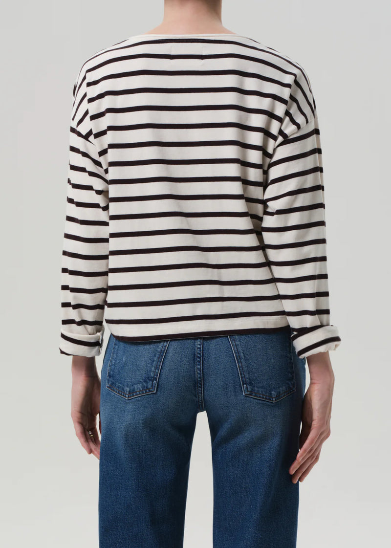 Boat Neck Long Sleeve in Chocolate Stripe