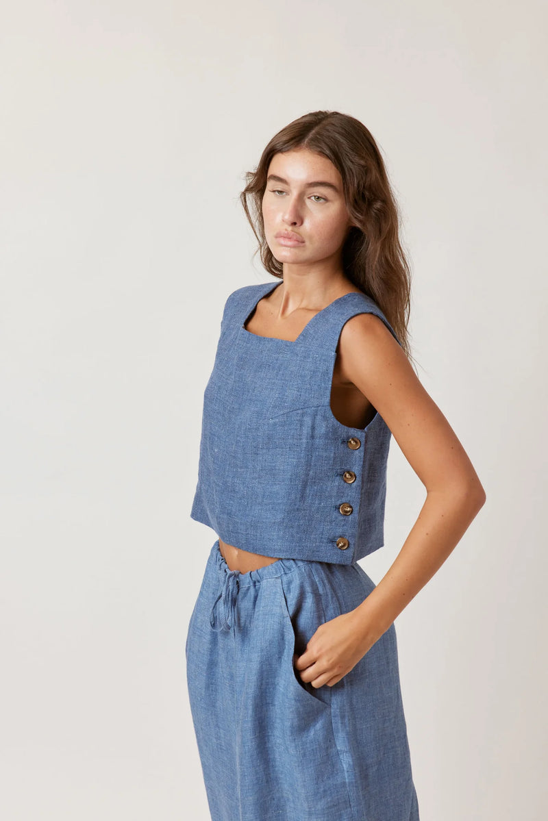 Boxed Linen Crop Top