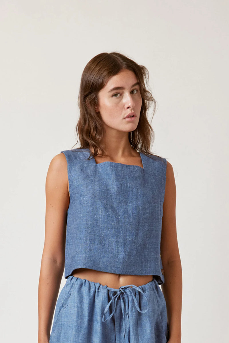 Boxed Linen Crop Top