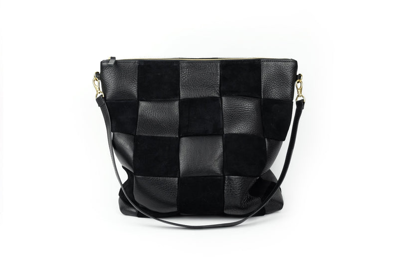 Black Leather Checkered Hobo