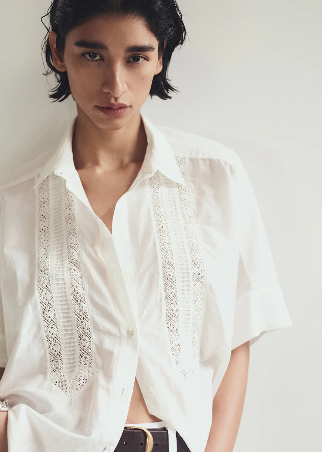 Claire Shirt With Lace in White