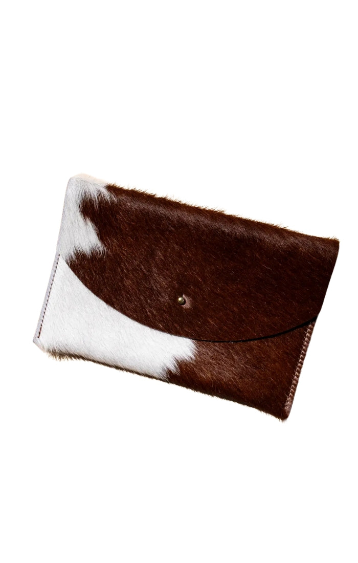 Brown + White Cowhide Envelope Pouch