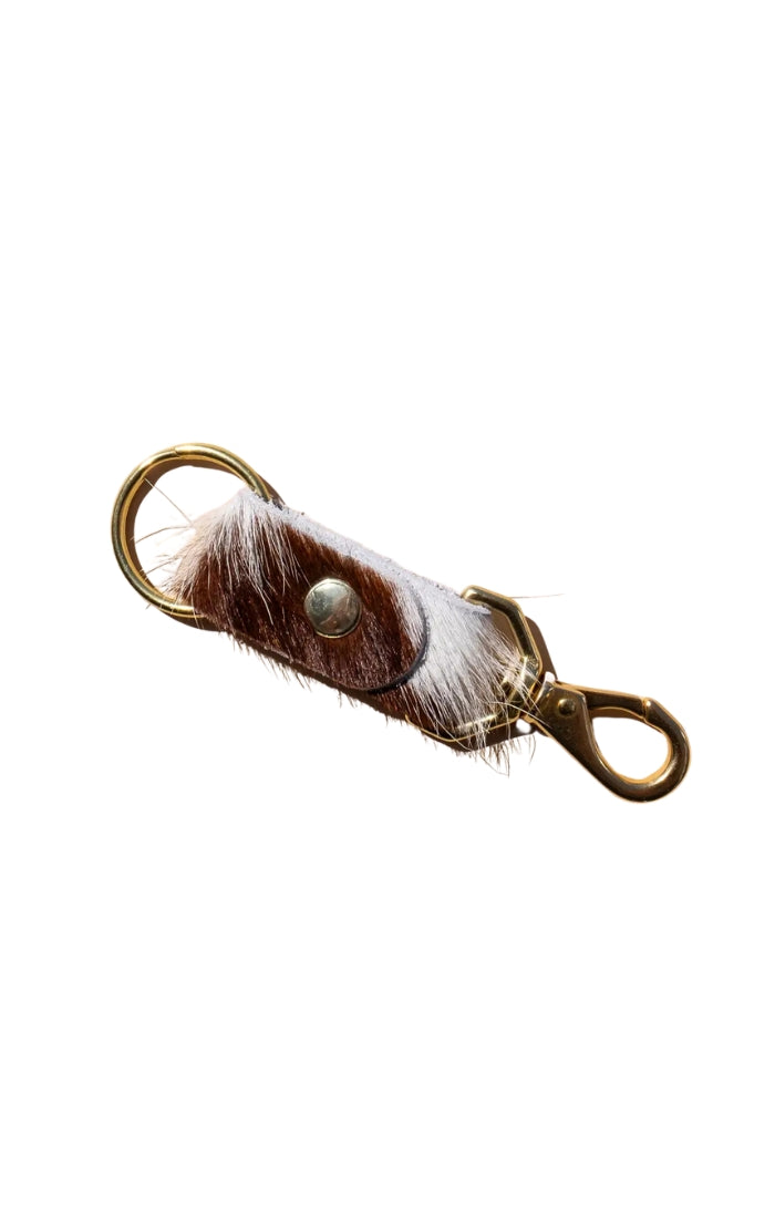 Brown + White Cowhide Keychain