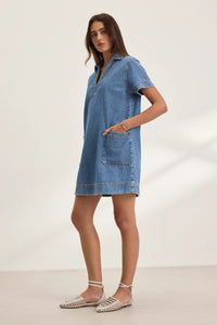 Delana Collar Dress in Indigo