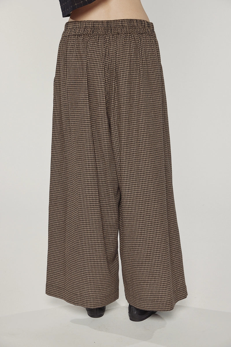 Check Wide-Leg Drawstring Trousers