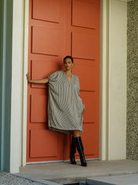 Gini Dress in Beige & Black Stripe