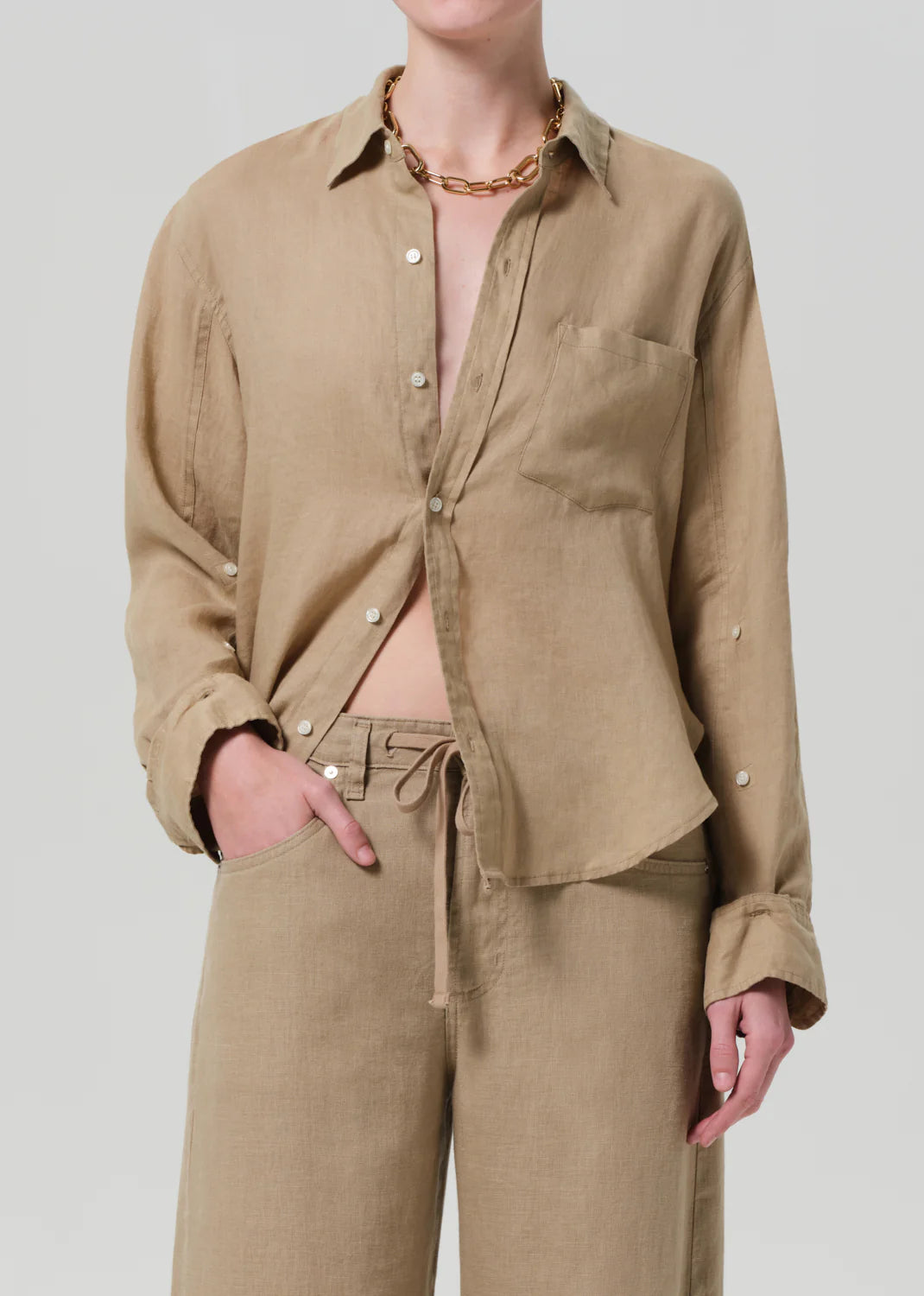 Kayla Shrunken Linen Shirt in Gobi