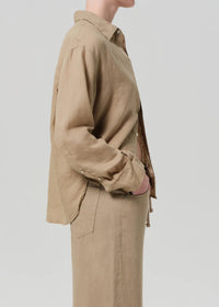 Kayla Shrunken Linen Shirt in Gobi