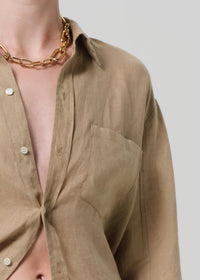Kayla Shrunken Linen Shirt in Gobi