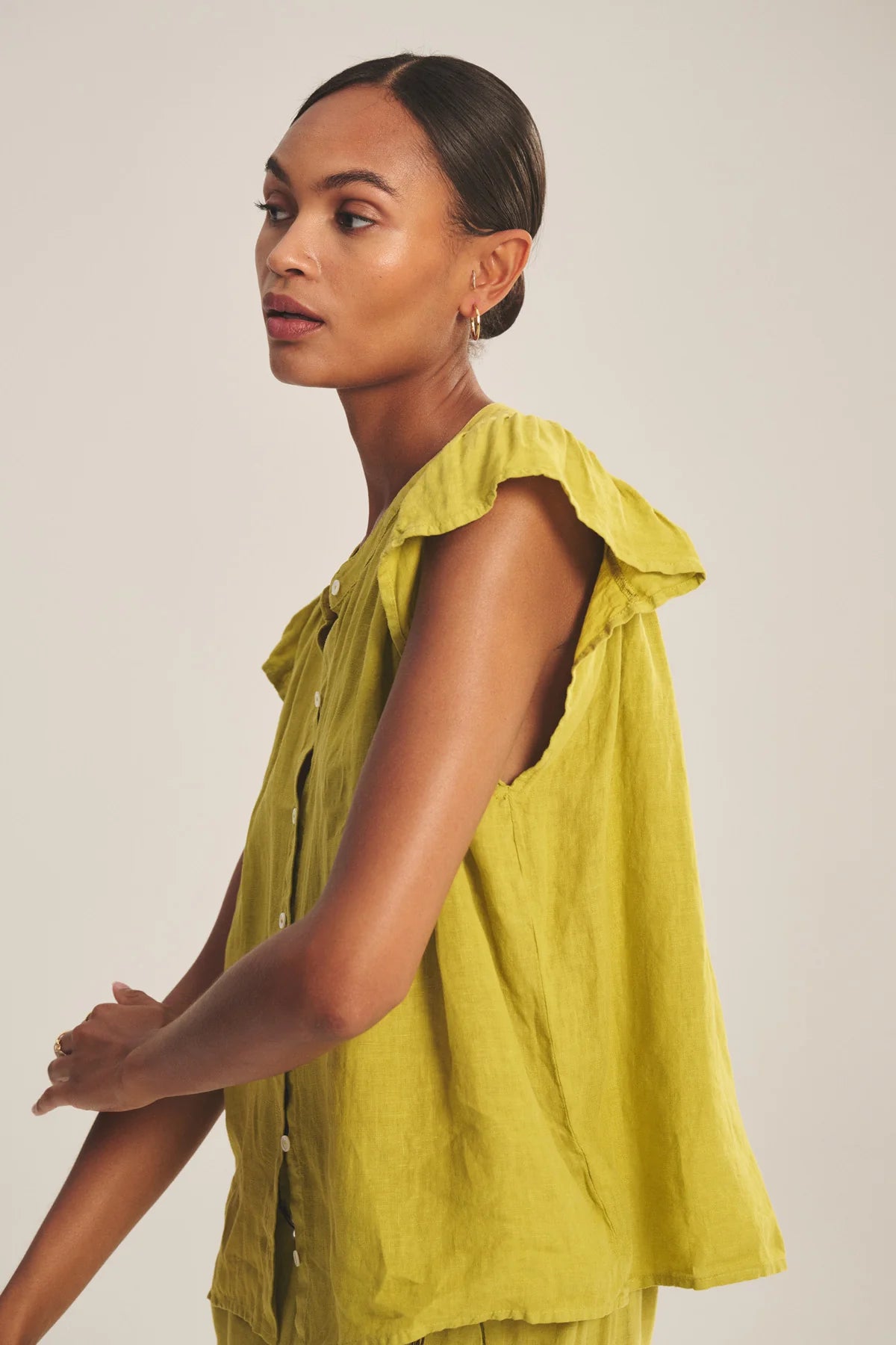Janey Linen Top in Citron