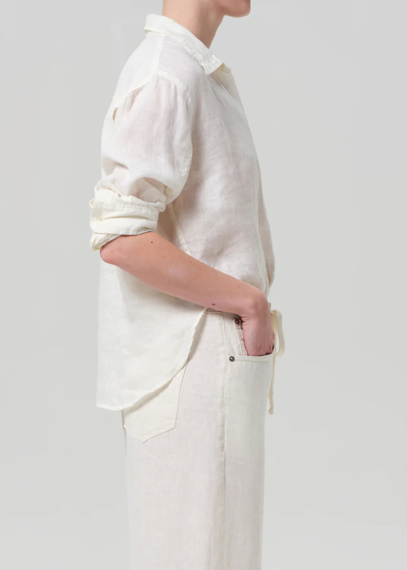 Kayla Shrunken Linen Shirt in Vanilla