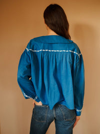 Naya Top in Cerulean Embroidery