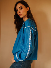 Naya Top in Cerulean Embroidery
