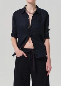 Kayla Shrunken Linen Shirt in True Navy