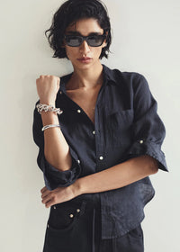 Kayla Shrunken Linen Shirt in True Navy