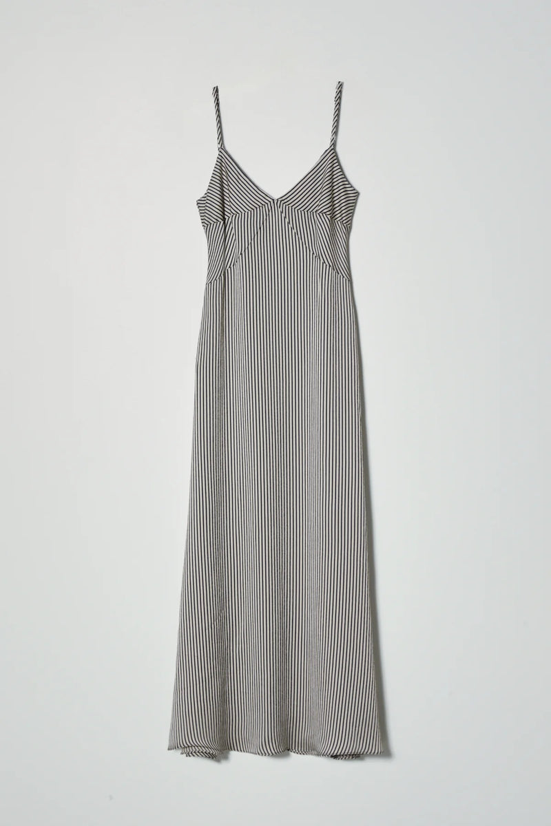 Quinn Dress in Beige & Black Stripe
