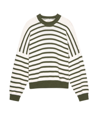 The Roll Neck Pullover in Olive & Cream Stripe