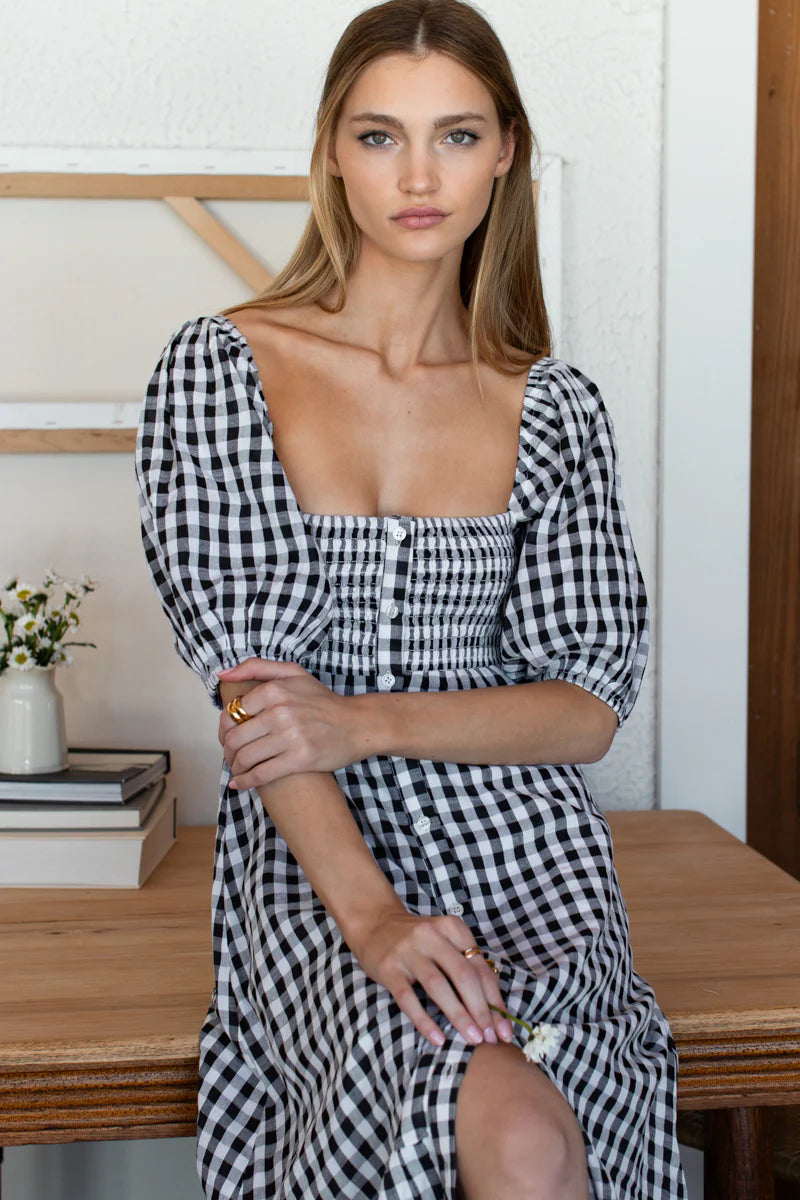 Santiago Dress in Black & White Check