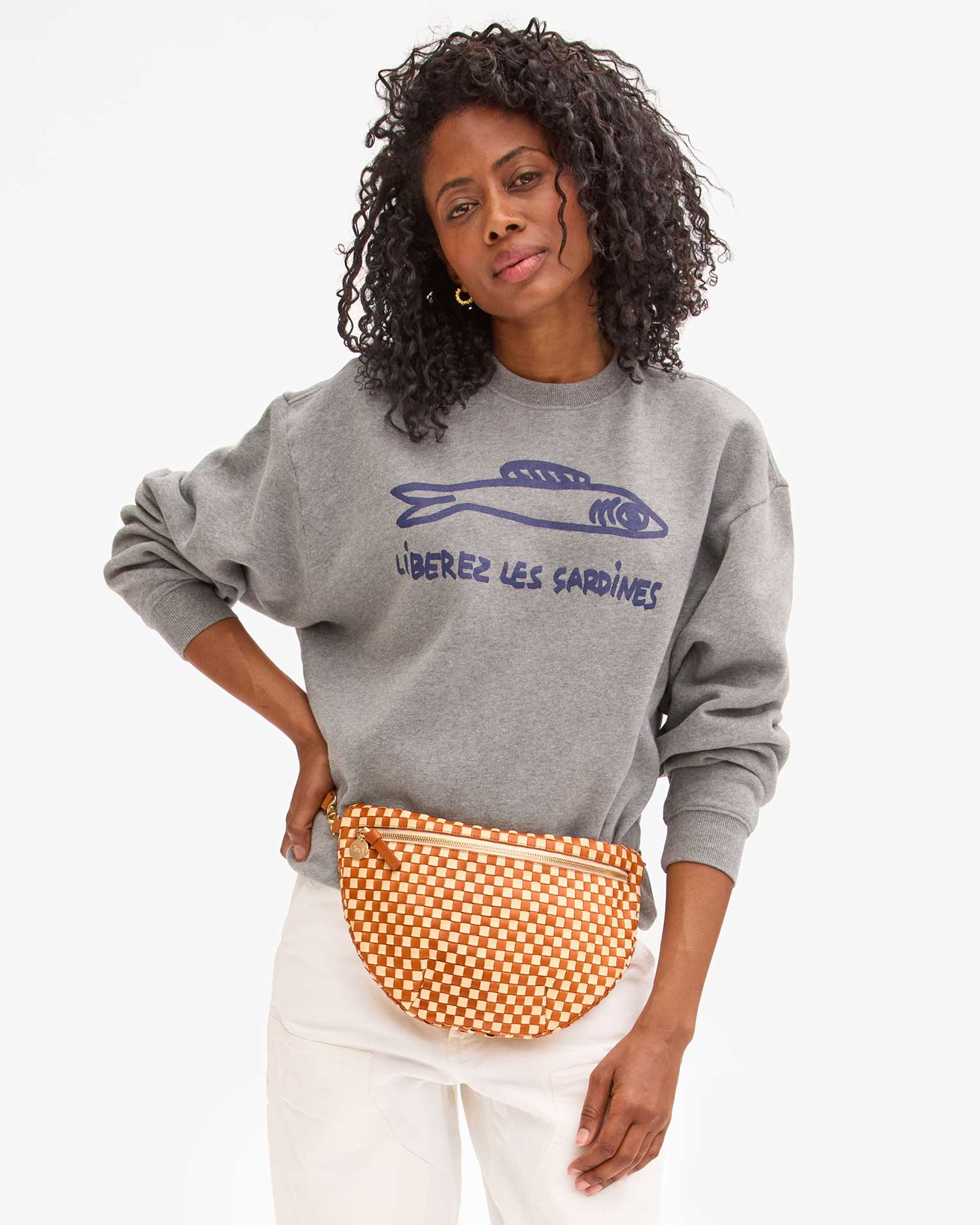 Oversized Sweatshirt Liberez Les Sardines in Grey Melange w/ Navy