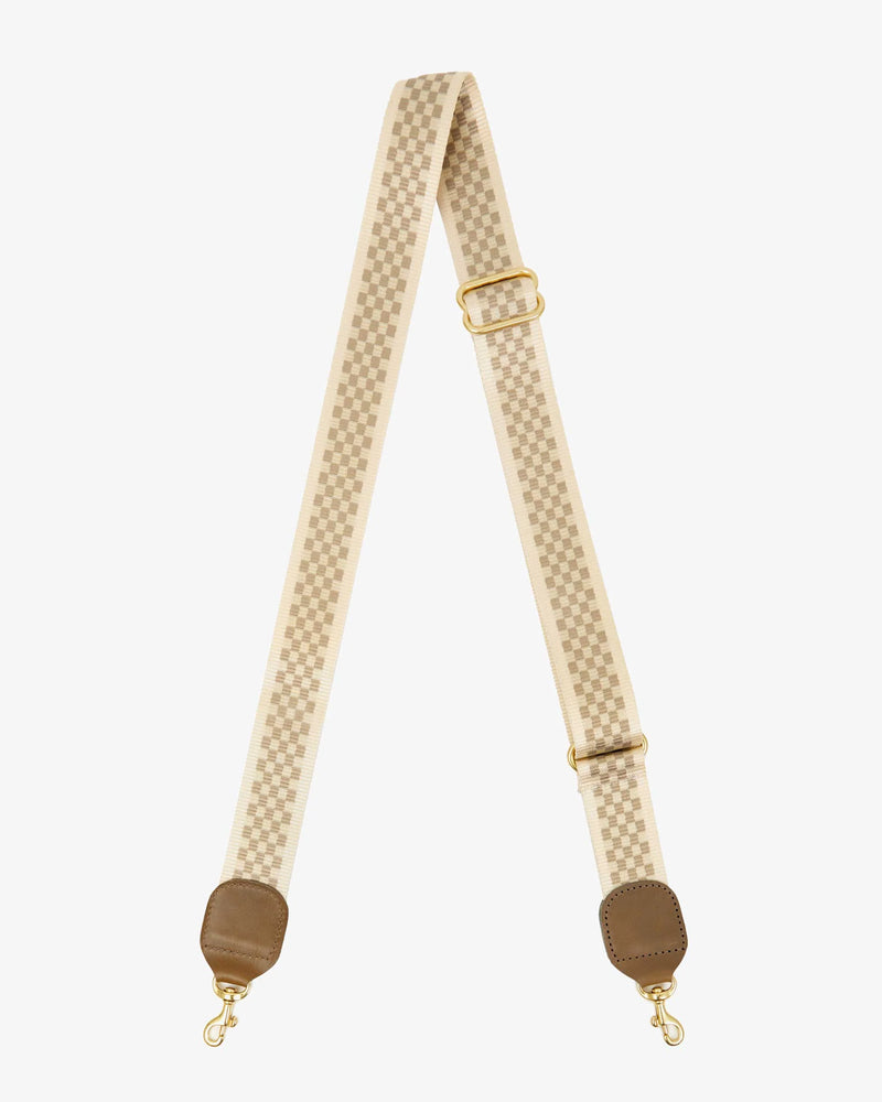 Adjustable Webbing Strap in Cream + Khaki Checker