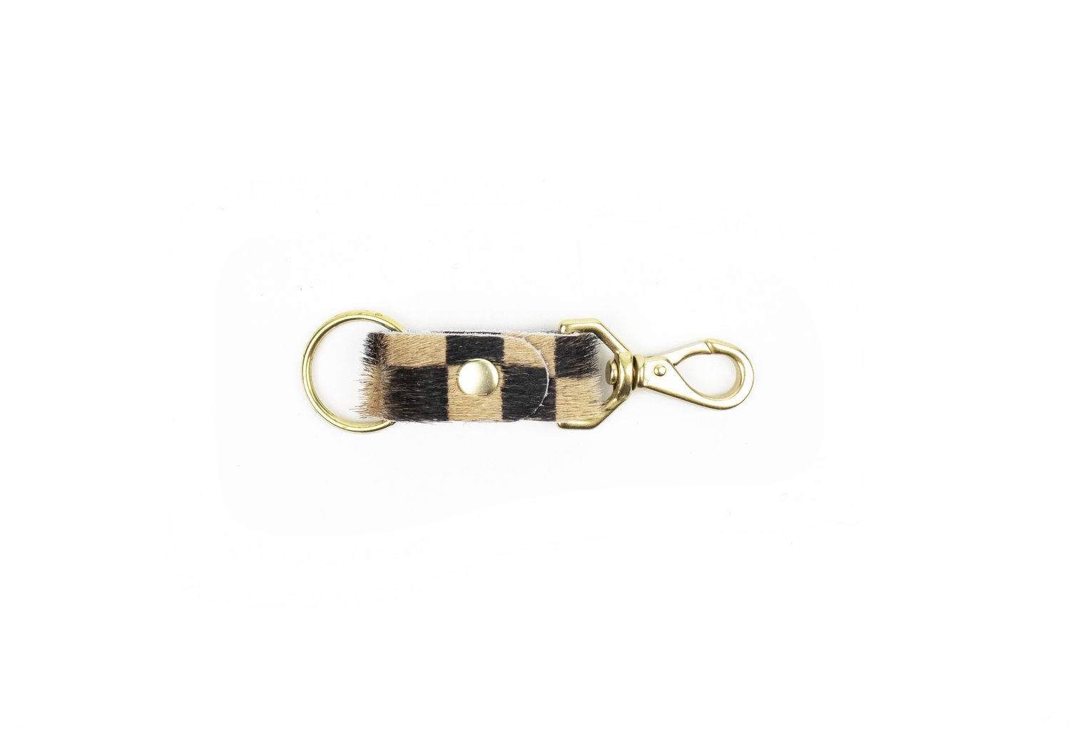Tan Checkered Cowhide Keychain