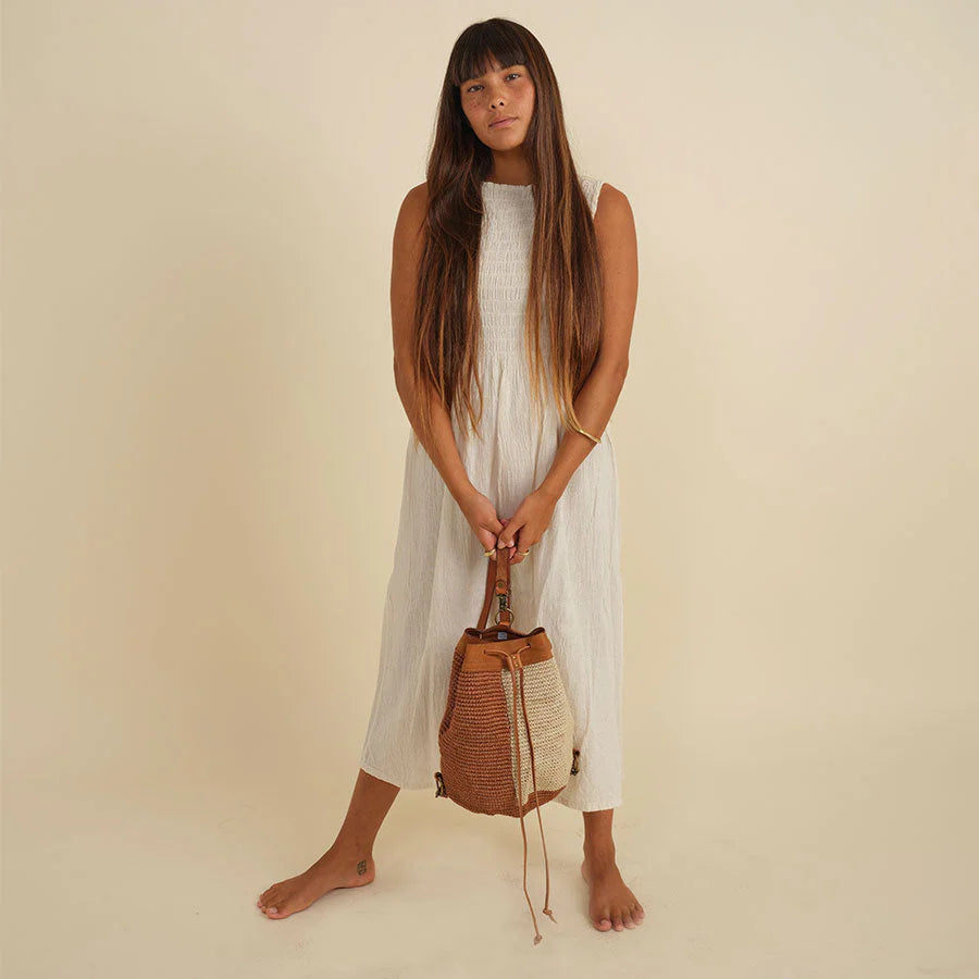 Transito Woven Backpack in Orange & White