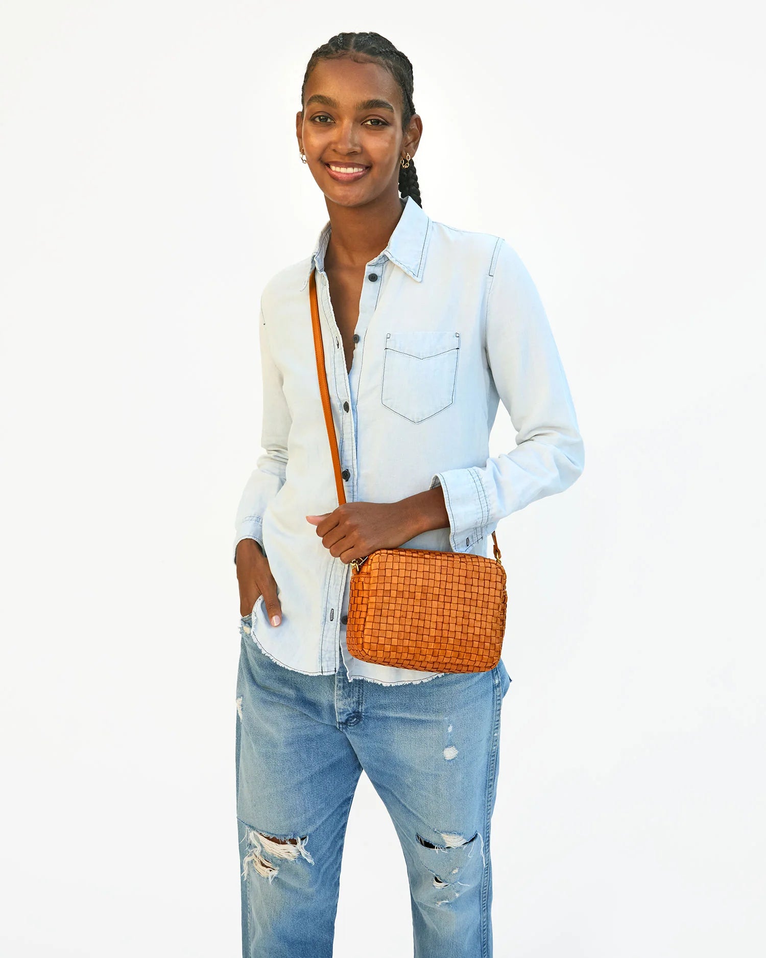 Midi Sac Natural in Woven Checker